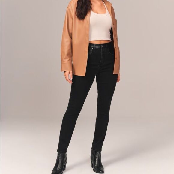 Abercrombie - Mixed Fabric Curve Love High Rise Super Skinny Ankle Jean Blk 12R - Picture 1 of 6